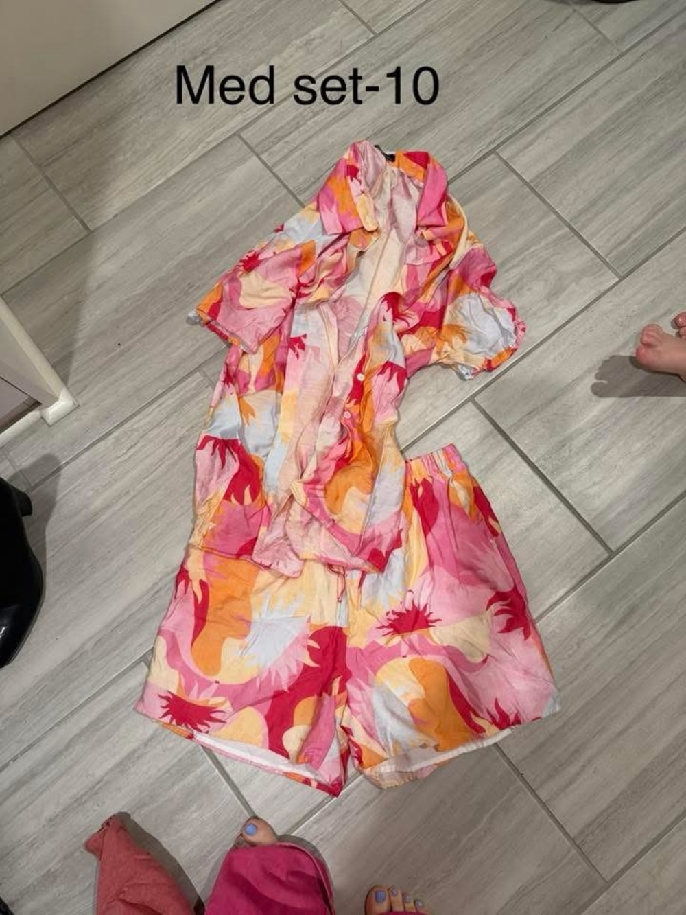Bright Pink & Orange Printed Two-Piece Lounge Set